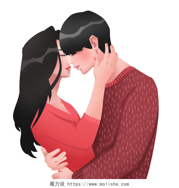 手绘情侣拥抱亲吻情人节原创插画素材
